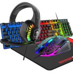 4 en 1 clavier de jeu filaire 104 touches et souris 3d stéréo, casque de jeu combo avec rétroéclairage ... 4 en 1 clavier de jeu filaire 104 touches et souris 3d stéréo, casque de jeu combo avec rétroéclairage ...