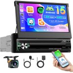 4 + 64gb android 1 din autoradio wireless carplay android auto gps wifi, ecran tactile 7 pouces retractable ...