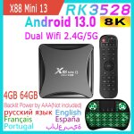 4 go 64 go kb - bo�tier smart tv x88 mini 13, android 13. 0, rk3528, rockchip, fa�ades core, 8k hdr, ...