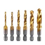 6pcs m3 m 4 m5 m6 m8 m10 hex shank titanium plated hss screw thread metric tap drill bits screw mac