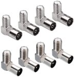 8 pi�ces 90 degr�s type f femelle � pal connecteurs m�le / femelle, adaptateurs coaxiaux rf d'antenne ...