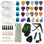 Accessoires pour guitare, avec cordes, plectres, accordeur, capo, oreiller, changeur de cordes, autocollant ...