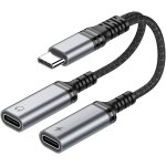 Adaptateur double usb c 2 en 1, pd60w dual c cable charging and headset (cble de charge et casque) compatible ...