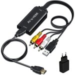 Adaptateur rca vers hdmi, convertisseur av cvbs vers hdmi hd 1080p avec cble hdmi pour pc xbox ps4 tv ...