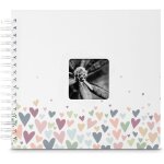 Album photo a coller en spirale - 10 x 15 cm - 50 pages - 28 x 24 cm - coeurs - blanc