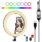Anneau lumineux led 26 cm rgbw dimmable avec tr�pied et pince smartphone noir yonis