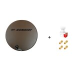 Antenne parabole fibre smc 75 cm marron worldsat + lnb twin 0, 1 db full hd 1080p 4k ultra hd + 4 fiches ...