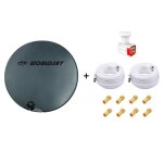 Antenne parabole fibre smc 75cm anthracite worldsat + lnb quad 0, 1 db hd 4k + 2 cbles coax twin 25m ...