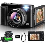 Appareil photo numrique 4k, appareil photo compact 48mp 16x digital zoom a ecran rabattable a 180 avec ...