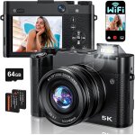 Appareil photo numrique 5k 64mp wi - fi ¿ camra compacte avec zoom optique 6x, autofocus, flash, anti ...