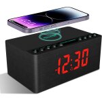Asfasfq - radio rveil numrique en bois avec radio fm, station de charge sans fil rapide pour iphone ...