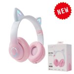 B39b pro pink casque sans fil bluetooth cat ear glow light pour enfants, casques de basse st�r�o, casque ...