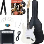 Banger's pack guitare electrique - ensemble de guitare electrique blanc - kit avec ampli de 25 w, housse, ...