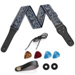 Bleu gris brod sangle de guitare ensemble folk acoustique bandoulire longe mdiator antidrapant boucle ...