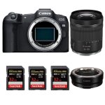 Botier canon eos r8 + adaptateur de montage ef - eos r + rf 24 - 105mm f4 - 7. 1 is stm + 3 sandisk ...