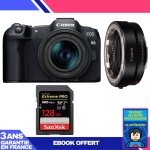 Boitier canon eos r8 + rf 24 - 50mm is stm + ef - eos r + 1 sandisk 128gb extreme pro uhs - ii sdxc 300 ...