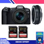 Boitier canon eos r8 + rf 24 - 50mm is stm + ef - eos r premium + 2 sandisk 128gb extreme pro uhs - ii ...