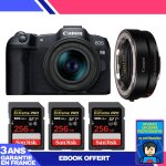 Boitier canon eos r8 + rf 24 - 50mm is stm + ef - eos r + 3 sandisk 256gb extreme pro uhs - ii sdxc 300 ...