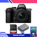 Boitier nikon z50 ii + 16 - 50mm f / 3. 5 - 6. 3 vr + 1 sandisk 64gb extreme pro uhs - ii sdxc + 3 nikon ...