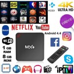 Bo�tier tv mx9 4k android 4. 4, 1 go ram, 8 go rom, quad core, hd, hdmi, sd, 2. 0 ghz, wifi, d�codeur, ...