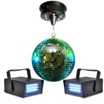 Boule à facettes 20cm + moteur 18 led + 2 mini strobe lytor Boule à facettes 20cm + moteur 18 led + 2 mini strobe lytor