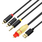 Cble audio coaxial numrique analogique usb, aux spdif vers 3, 5 mm + 2 prises rca convertisseur pour ...