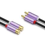 C�ble rca, plaqu� or 2 rca m�le / femelle c�ble d'extension audio st�r�o, coque en alliage d'aluminium ...