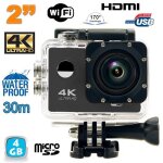 Camra sport 4k tanche slow motion 16mp grand angle 170 wi - fi noir