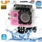 Camera embarque sport lcd caisson etanche waterproof 12mp hd 1080p rose 4 go yonis