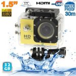Camera embarque sport lcd caisson etanche waterproof full hd 1080p jaune 32 go yonis