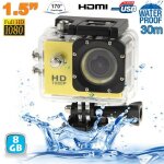 Camera embarque sport lcd caisson etanche waterproof full hd 1080p jaune 8 go yonis
