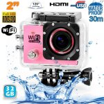 Camera embarque sports wi - fi lcd caisson etanche waterproof hd 12 mp rose 32go yonis