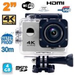 Camra sport etanche rsolution 4k slow motion 16mp grand angle 170 argent yonis