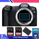Canon eos r8 + 2 sandisk 32gb extreme pro uhs - ii sdxc 300 mb / s + 1 canon lp - e17 + ebook  devenez ...
