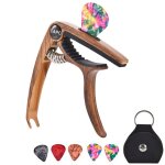 Capodastre de guitare electrique acoustique 3 en 1 en m�tal, avec 5 pics en cuir, porte - picots en cuir, ...