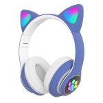Casque audio bluetooth 5. 0 � oreilles de chat lumineuses avec micro et carte tf bleu yonis