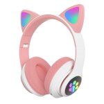Casque audio bluetooth 5. 0 � oreilles de chat lumineuses avec micro et carte tf rose yonis