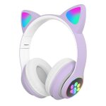 Casque audio bluetooth 5. 0 oreilles de chat rgb st�r�o avec r�duction de bruit violet yonis