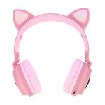 Casque audio bluetooth design oreilles chat animation lumineuse 12h - rose