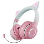 Casque audio sans fil oreilles de chat rgb pour gaming et musique rose yonis
