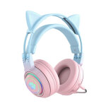 Casque audio st�r�o bluetooth sans fil oreilles de chat avec micro d�tachable bleu + rose yonis