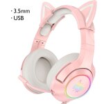 Casque d'�coute de chat avec lumi�re led k9 rgb, usb, 3, 5mm, 4 broches, �couteurs filaires avec micro, ...