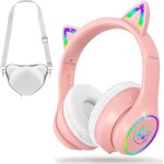 Casque enfant, casque bluetooth chat enfant avec sac, sans fil et filaire, casque musique fille pliable ...