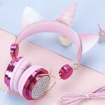 Casque filaire portable pliable 3, 5 mm prise over - ear st�r�o musique sport casque avec micro, rose ...
