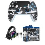 Casque gamer pc led rgb - compatible ps4 / ps5 / xbox / pc - manette ps5 bluetooth white camo - pro h3 ...