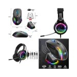 Casque gamer pc pro multiplateforme stereo 2. 0 gamer multimedia + souris sans fil 8000dpi rgb + chargeur ...