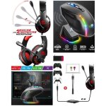 Casque gamer pc pro stereo 2. 0 gamer multimedia + souris sans fil 8000dpi rgb + chargeur
