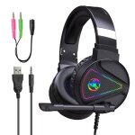 Casque gaming f16 avec lumi�re led rgb, casque d'�coute filaire avec jack 3. 5mm, pour ps4, ps3, ordinateur, ...