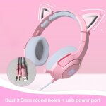 Casque de jeu filaire rose k9, oreille de chat, mignon, avec microphone, hifi, 2021 canaux, musique, ...