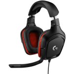 Casque de jeu logitech g332 - micro - casque - circum - aural - filaire - jack 3, 5mm - noir, rouge